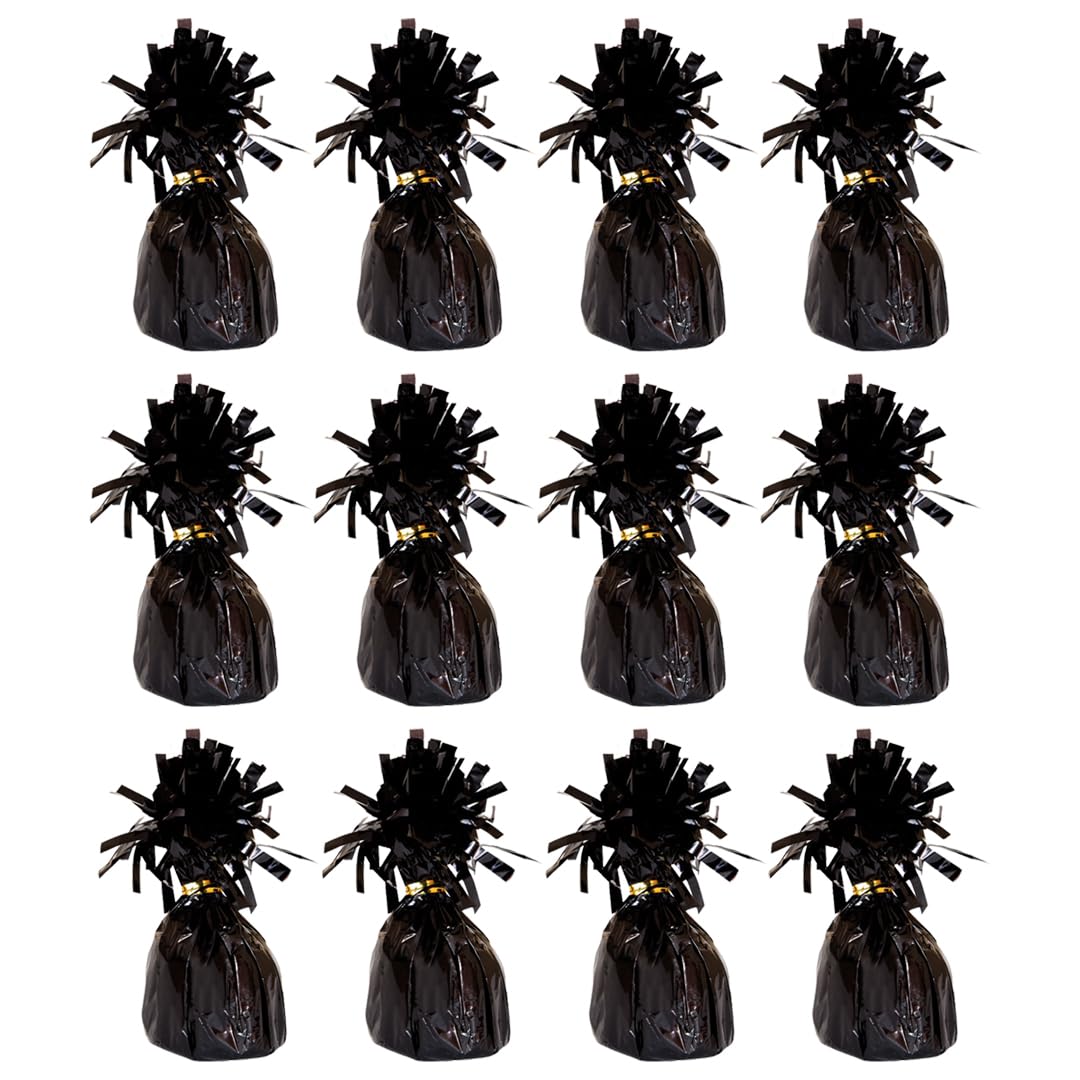PARTYRAMA.CO.UK Black Foil Helium Balloon Weights 175gr - Pack of 12 - Durable & Colourful Weights for Birthdays Parties, Events & Celebrations - Perfect Balloon Weight Holders โ image 1