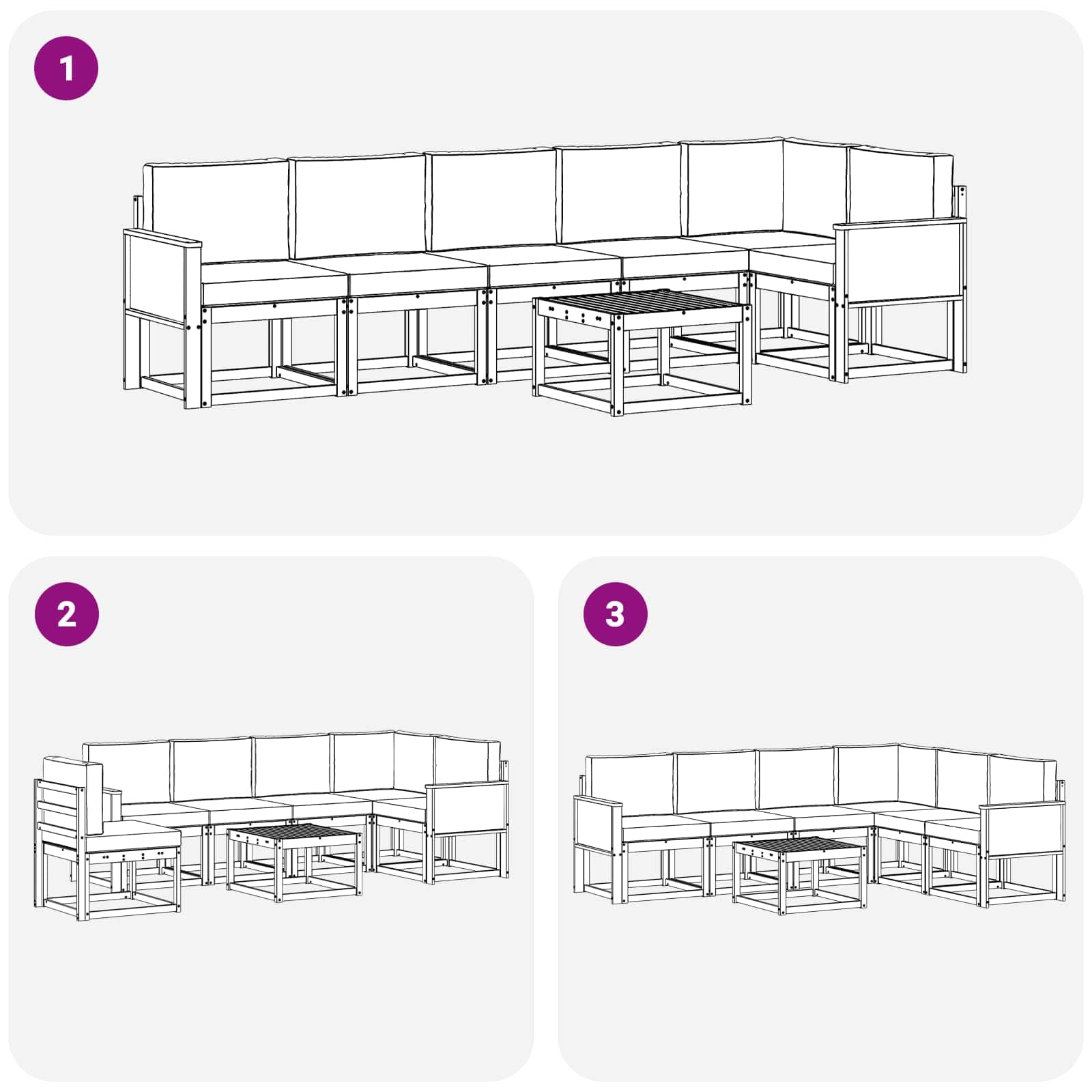 Outdoor-Sofagarnitur 7-teilig Natur Anthrazit Polyester mit Akazienholz, modulare Sitzgruppe für Garten Terrasse Poolbereich, inklusive Tisch, Sofas, Armlehnen, Kissen, wetterbeständig