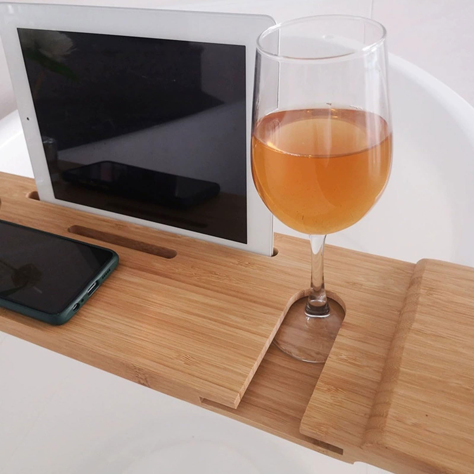 Caddy Vassoio da Bagno Premium, Vassoio da Bagno in bambù Naturale per Vasca, 27,6 "Vassoio da Bagno, Porta per Tablet e Bicchiere da Vino, Accessori da Bagno e Gadget da Bagno