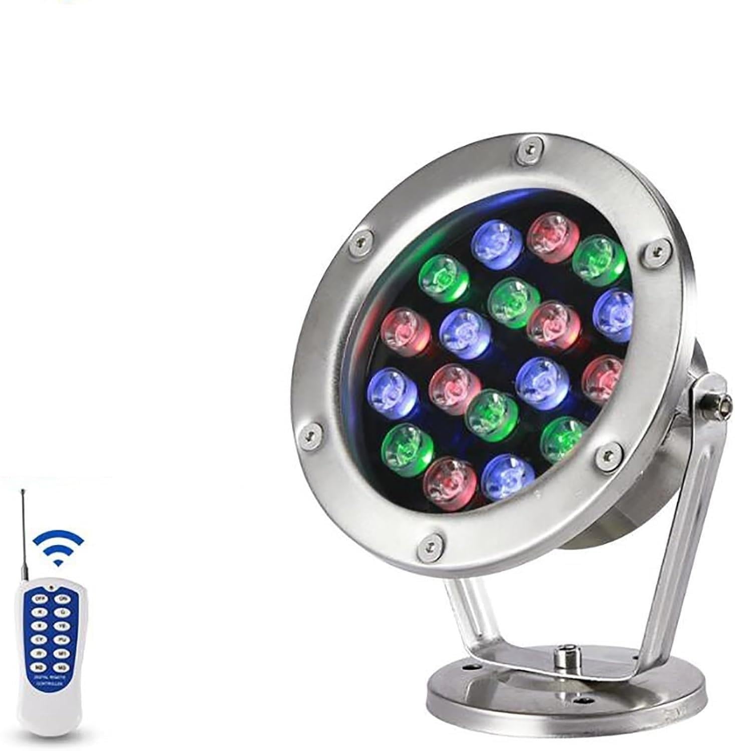 Zanurzalna lampa fontannowa LED - oświetlenie basenu, oświetlenie stawu niskonapięciowe 24 V, wodoodporna podwodna lampa krajobrazowa ze stali nierdzewnej IP68(RGB,18W)