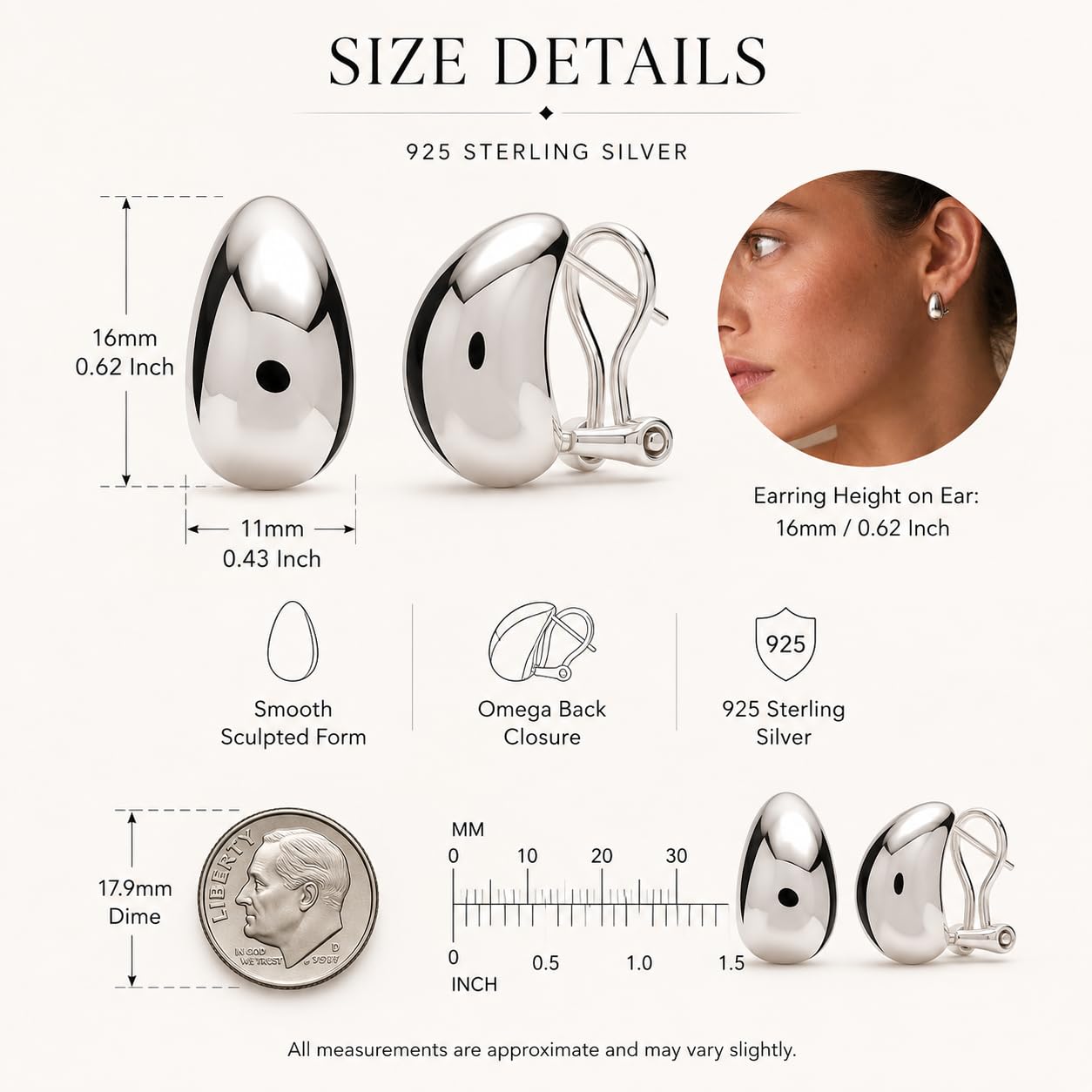 LeCalla Ohrringe für Damen, Teenager, Sterlingsilber, groß, Omega-Rückseite