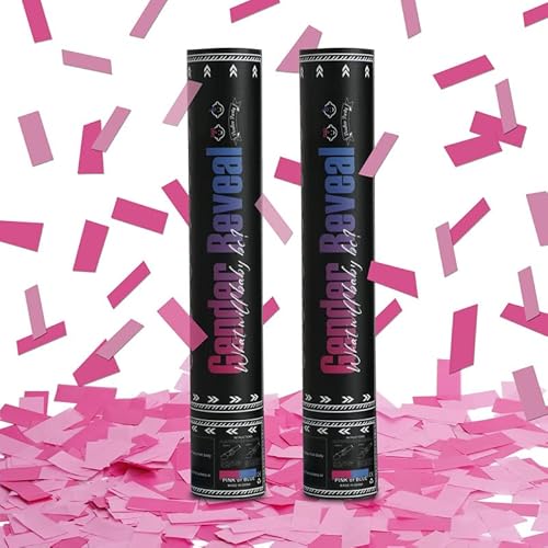 Gender Reveal Pink Confetti Cannon, DOUKEE Baby Shower Pink only Biodegradable Confetti Poppers (Mixed Pink and Hot Pink) - 2 Set