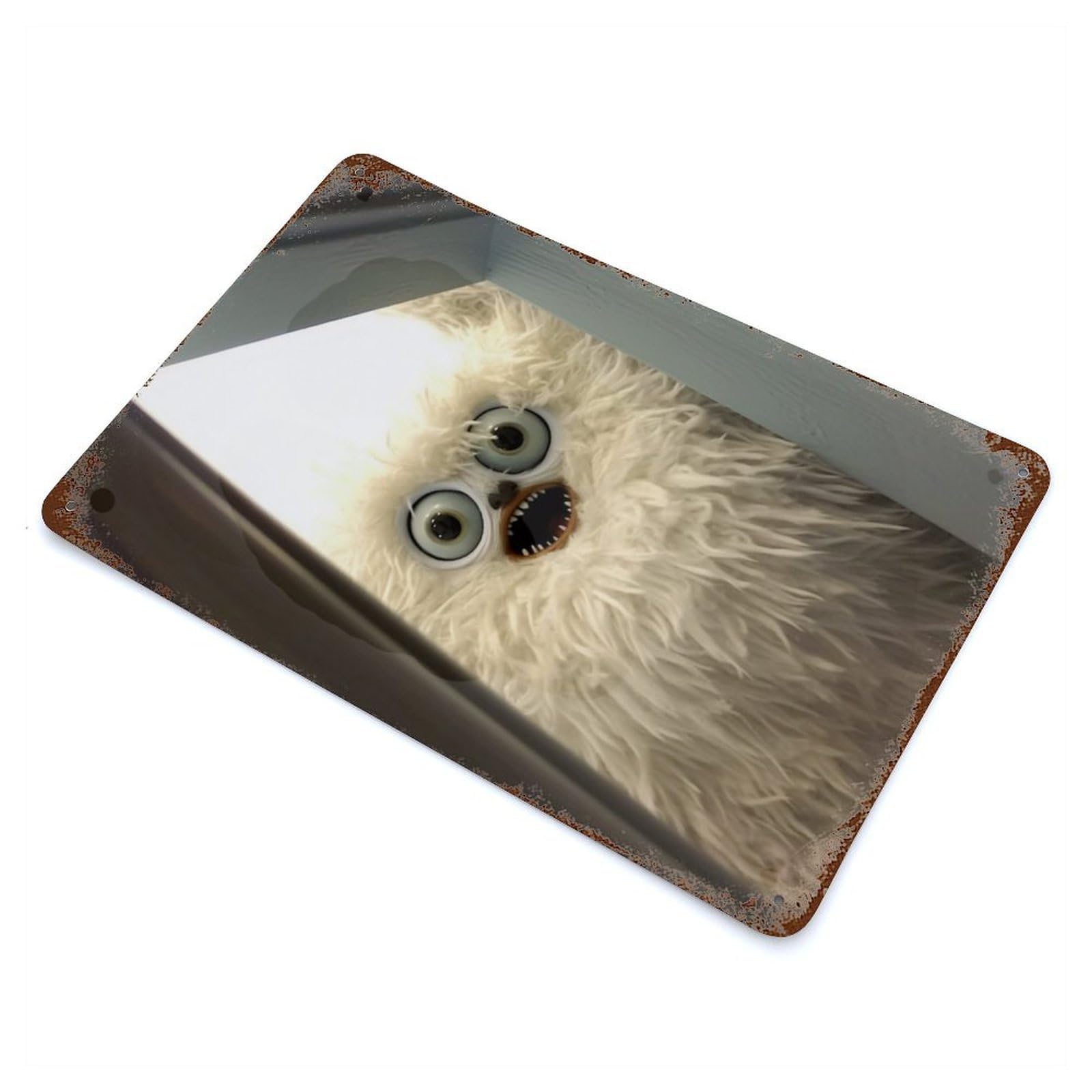 Vintage Rust Metal Sign with Furry Monster Design 11.8"x7.9", for Shed, Workshop And Garage Wall Decor, Classic Wall Plaque
