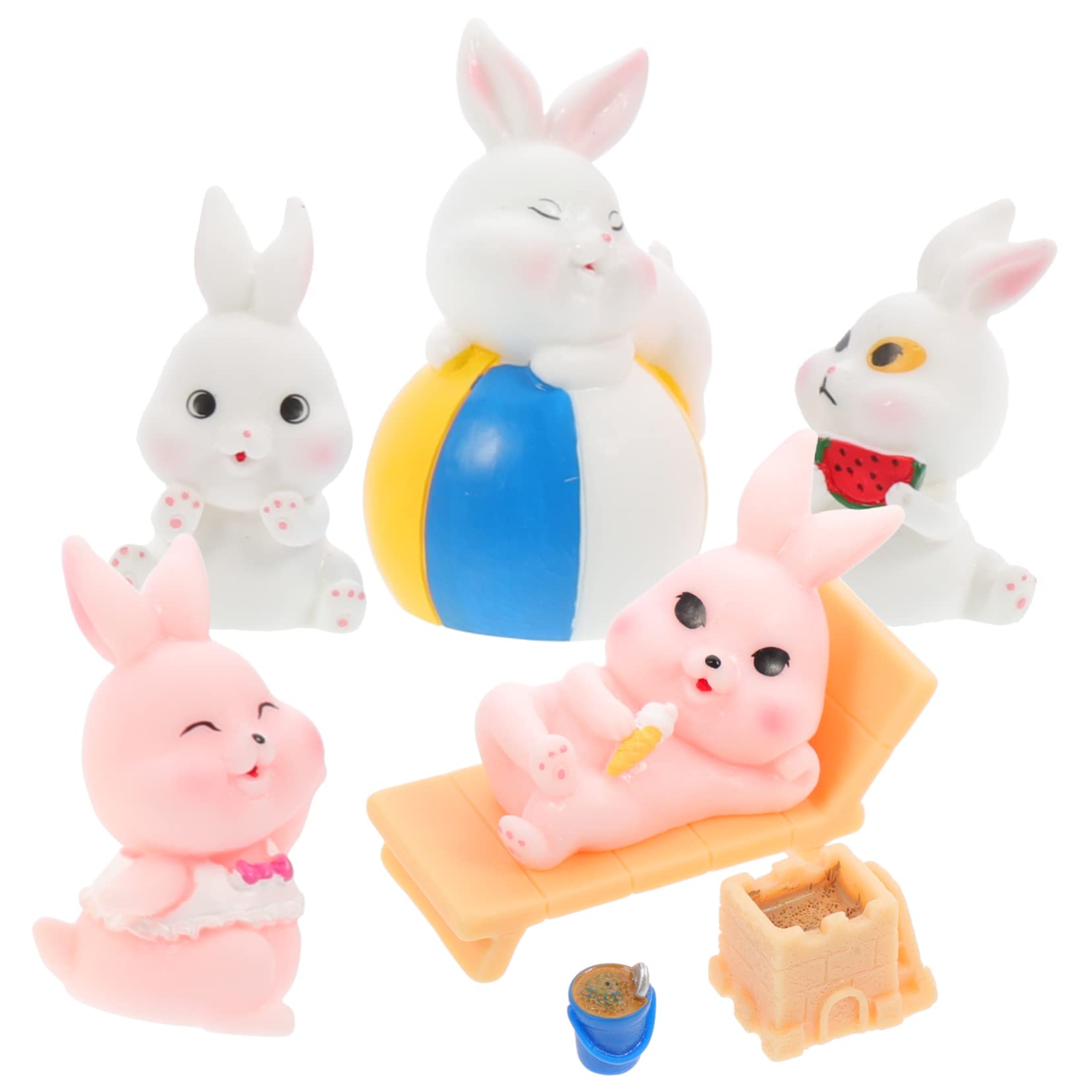STOBOK STK Strandhase Mini-gartenfiguren Gartenschmuck Osterhasen-Statue Kaninchenfiguren Hase-Kaninchen- Osterhasenfigur Heimzubehör Mini-tierfigur Feenstatue Harz Zylinder Feder