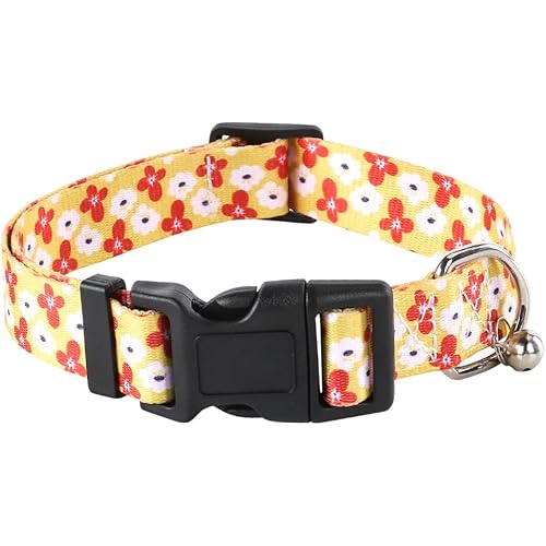 Adjustable Dog Collar with Bell-Special Design Patterns, Ultra Comfy Soft Nylon Breathable Pet Collar for Small Medium Large Dogs