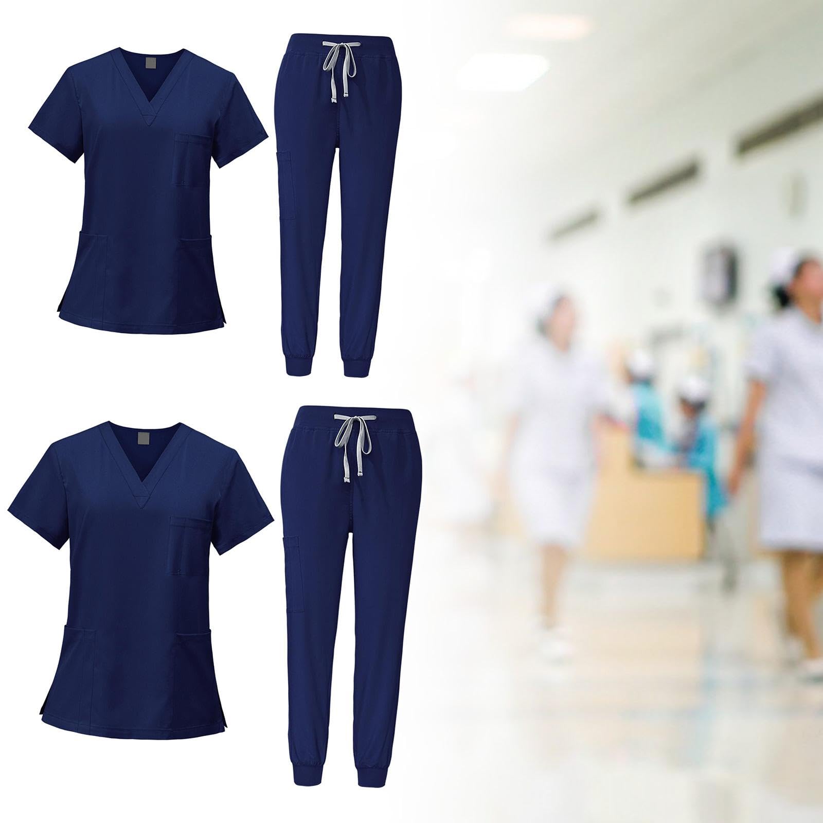 LOVIVER Conjunto de 2 Conjuntos de Uniforme Médico para Mujer, Lavables a Máquina, Ropa de Trabajo para