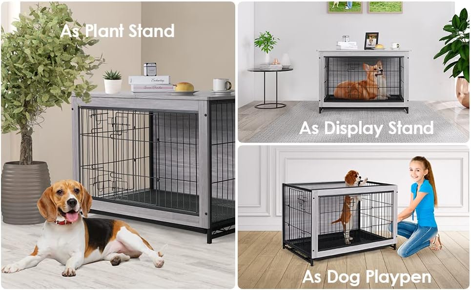 Miniatura 9 de Arlopu Muebles grandes para jaula de perro 386291 mesa auxiliar perrera mordern jaula de madera resistente para perros casa para perros mesa