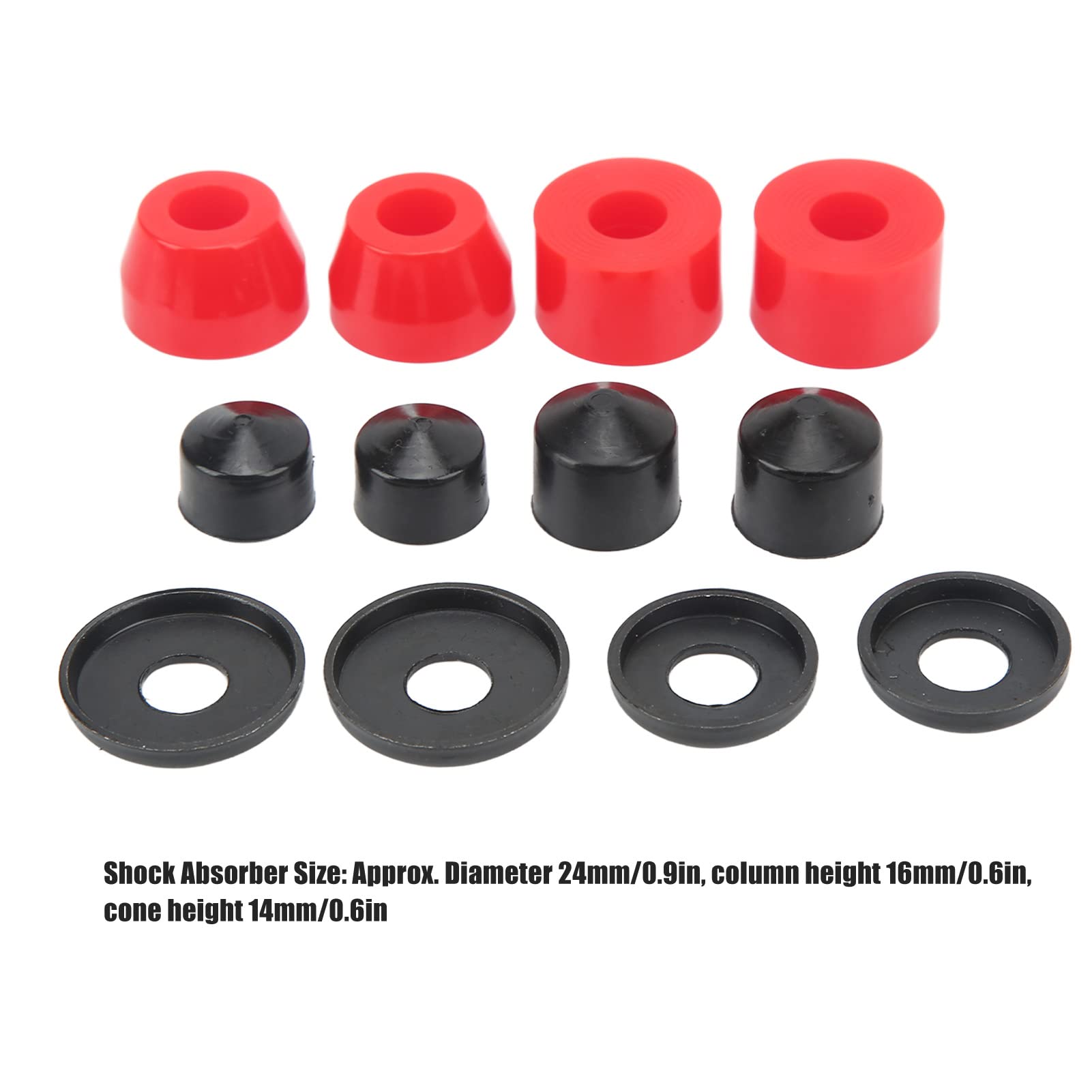Zestaw tulei do deskorolki, 12 akcesoriów Tłumienie PU 90A Wymienne tuleje do deskorolki do deskorolki 4-kołowej, Double Rocker(Red)