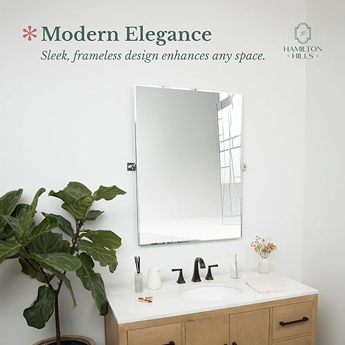 Miniatura 2 de Hamilton Hills - Espejo ovalado grande con anclajes de pared de cromo pulido - Espejo de pared ajustable con respaldo, movible e inclinable, plateado