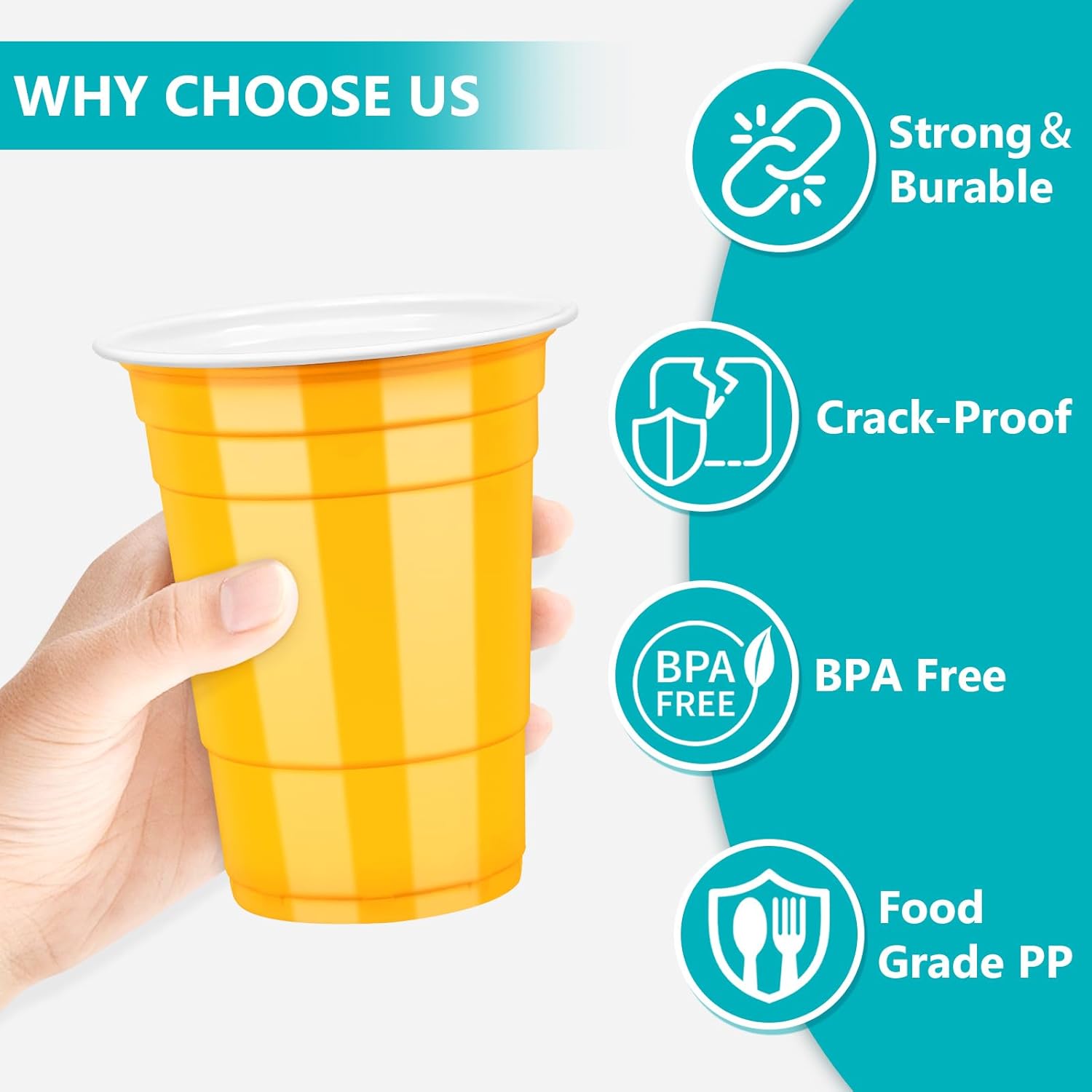 50 Yellow Plastic Cups, 16 oz Disposable Cups, Drinking Cups For Birthday Party, Picnic, Easter - Image 5