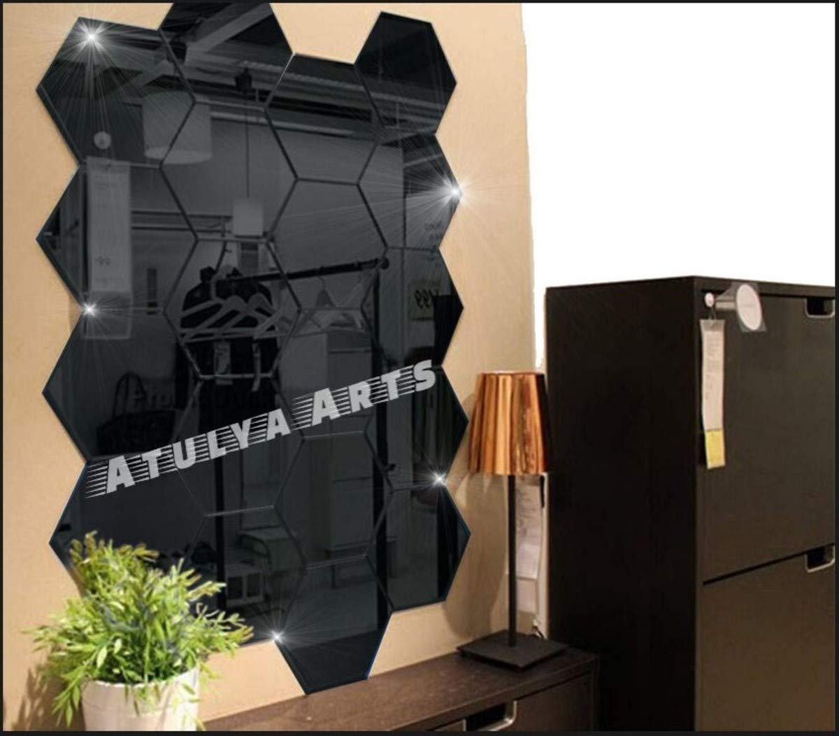 Atulya Arts3D Hexagon Acrylic Wall Stickers (Black)- Pack of 20