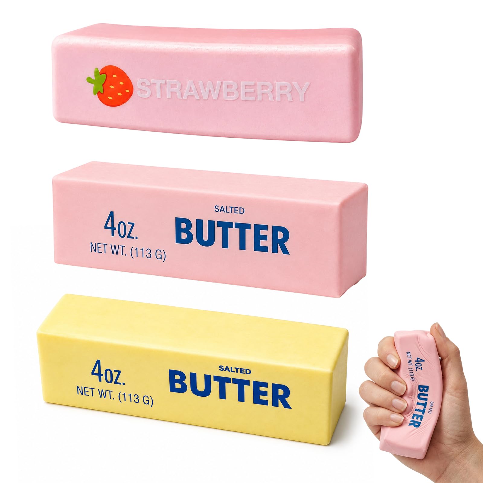 3 PCS Butter Fidget Toys, Butter Squeeze Toys, Stress Relief Focus, Party Bag Fillers, Novelty Gift, Desk Decoration for Office Home Travel Work Adult (Yellow & Pink)