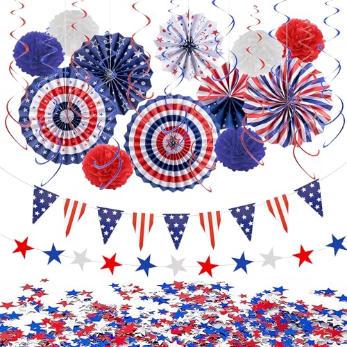 IYARKAI Patriotic Banners Decorations Set, Independence Day Party Decorations,Banners, Fireworks, Hearts and Stars and Stripes Banners for Fourth of July Independence Day