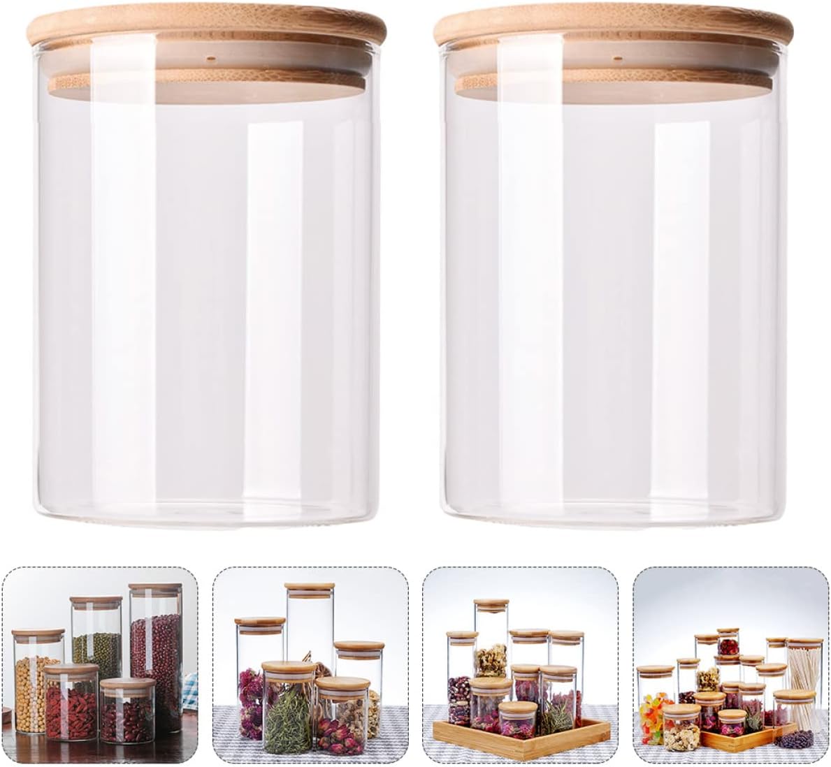 4 Pcs Sealed Jar Wooden Cover Jar Sealed Food Canisters Food Storage Jar Pot Container Glass Sealed Canisters Food Storage Containers Glass Jar Glass Storage Jars Glass Can