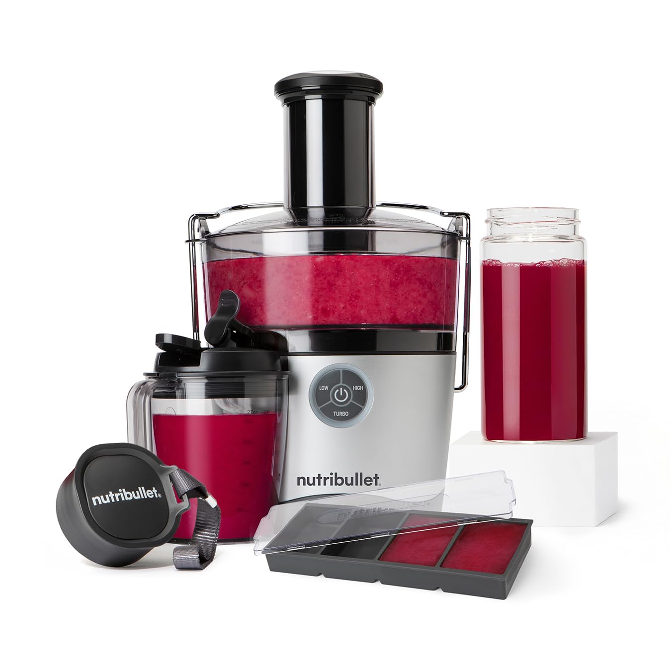 nutribullet 1000W Juicer Pro - Large 2L Pulp Basin & 800ml Juice Pitcher - Three Precision Speeds, Wide 3" Chute & Dishwasher Safe - Includes Glass To-Go Bottle 340ml & Freezer Tray