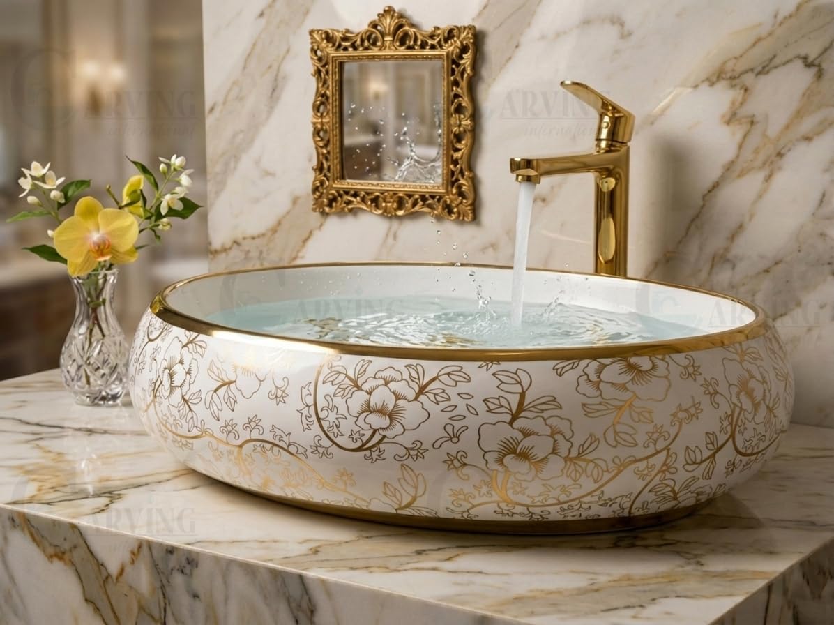 Golden Marble Wash Basin - Modern Bathroom Sink -4