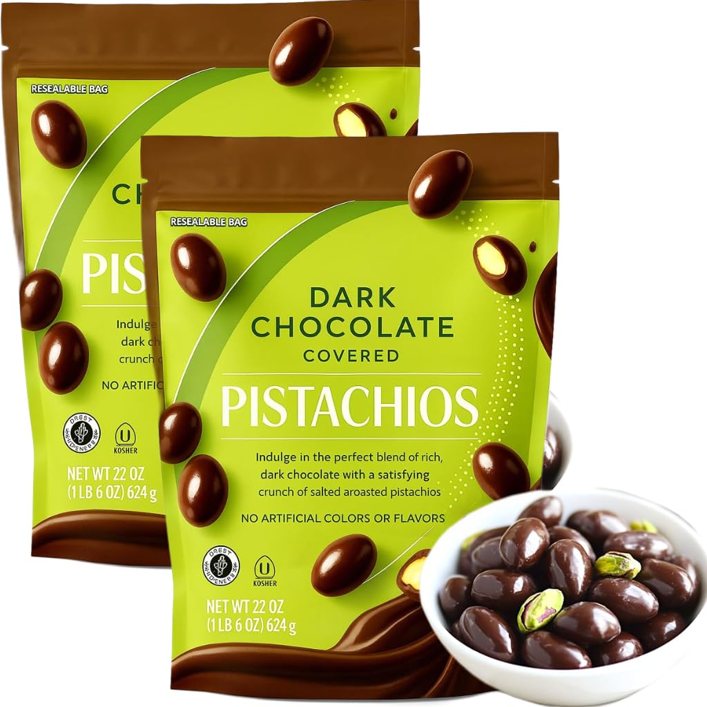 Dark Chocolate Covered Roasted Pistachios 22 oz Bag | Dubai Style Gourmet Snack Treat - Great Valentine Day Gift (1 Pack)