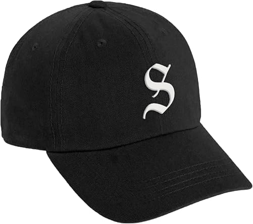 Daxton Low Profile Adjustable Baseball Dad Hat Cap White Old English Font Alphabet A to Z
