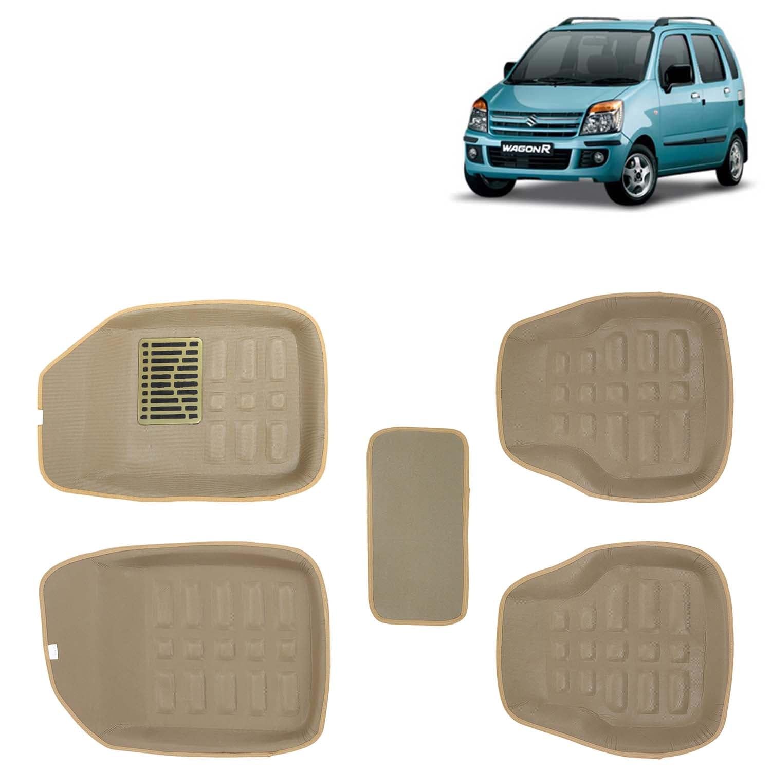 Kingsway Maruti Suzuki Wagon R Car Mat 4D, Only Compatible with Year 2003 to 2010 All Model, Complete Set of 5 Pcs Car Floor Mats, Premium Car Accessories, Tray Shape PVC 4D Foot Mats, Washable, Beige
