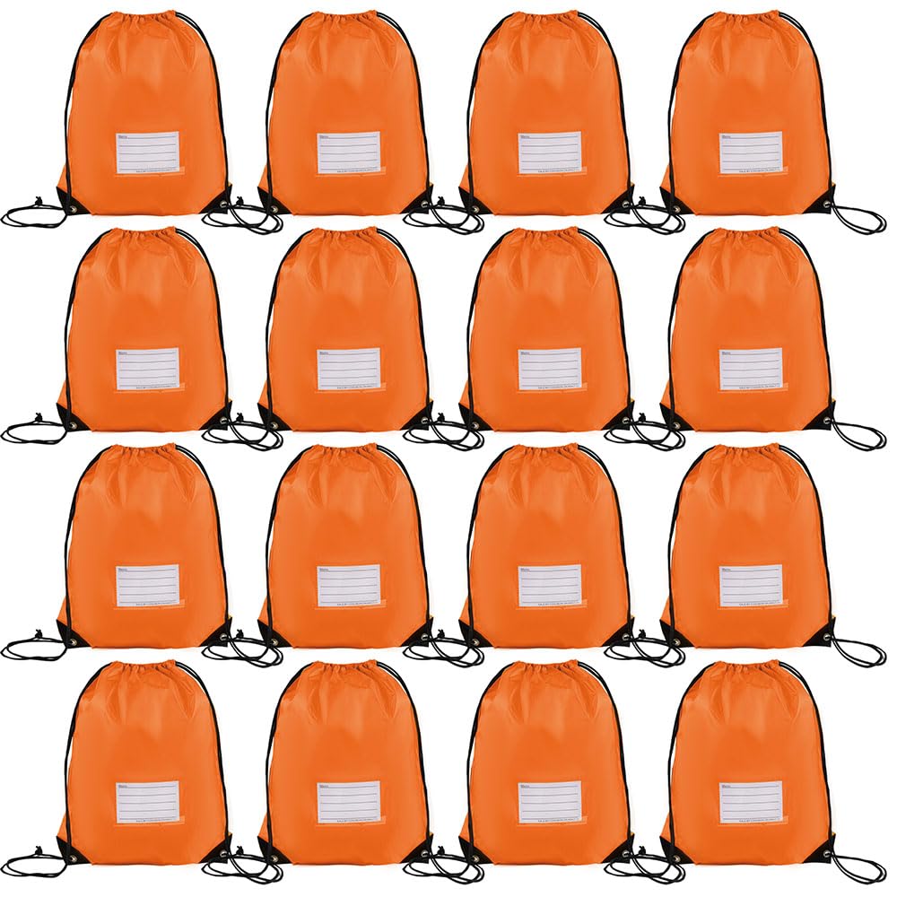 CODOBON 16 Pack Drawstring Bags,Bulk Draw String Backpack, DIY Gym Sports Cinch Bag Sackpack for Women Men, Orange