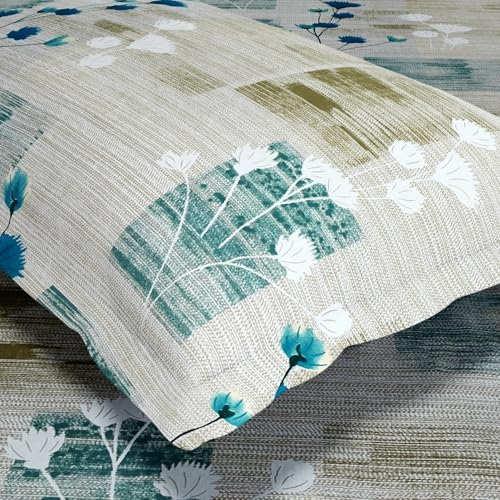Image of Haus & kinder Double Bedsheet for Queen Size Bed | 90 x 100 Inches 144 TC Cotton Bedsheet for Double Bed with 2 Pillow Covers - Aqua Meadow Blue