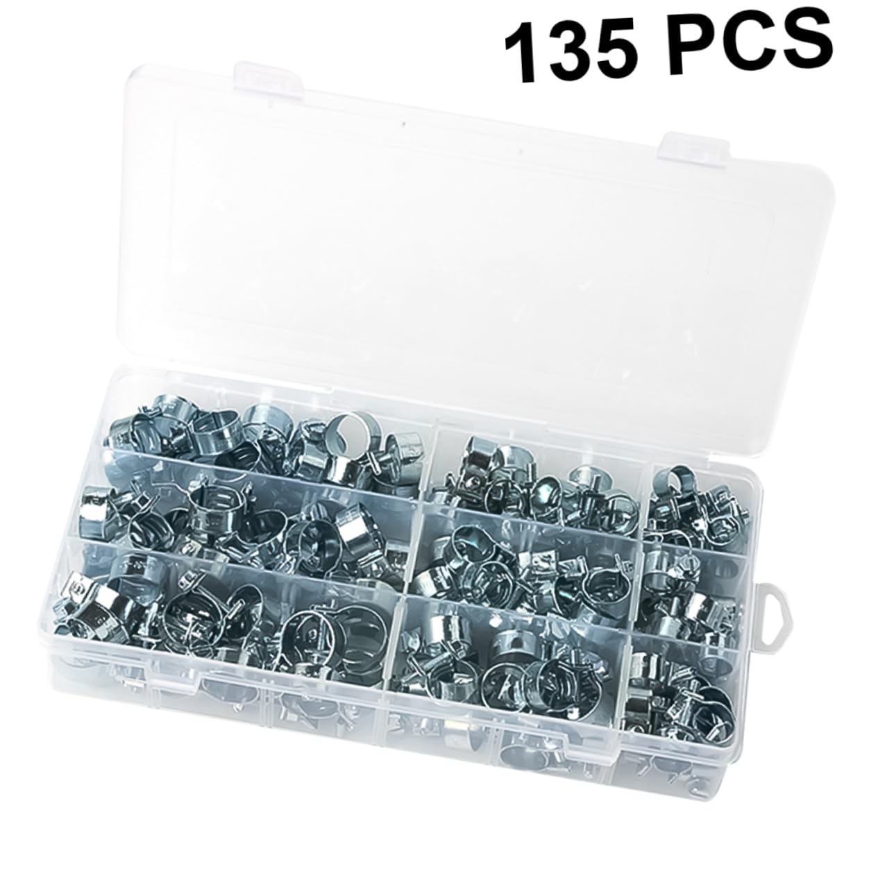 NUOBESTY Colliers de Serrage Métalliques Kit de 135 Miniatures en Métal Zingué, Polyvalents et Faciles à Utiliser Accessoires Pratiques de Plomberie pour Tuyaux D'air et D'eau