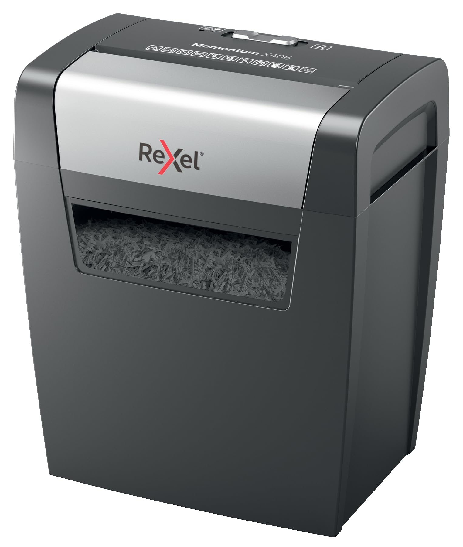 Rexel Paper Shredder Momentum X406 P4 4x30mm Cross Cut Blue with Grey accents High-security shred cross-cut