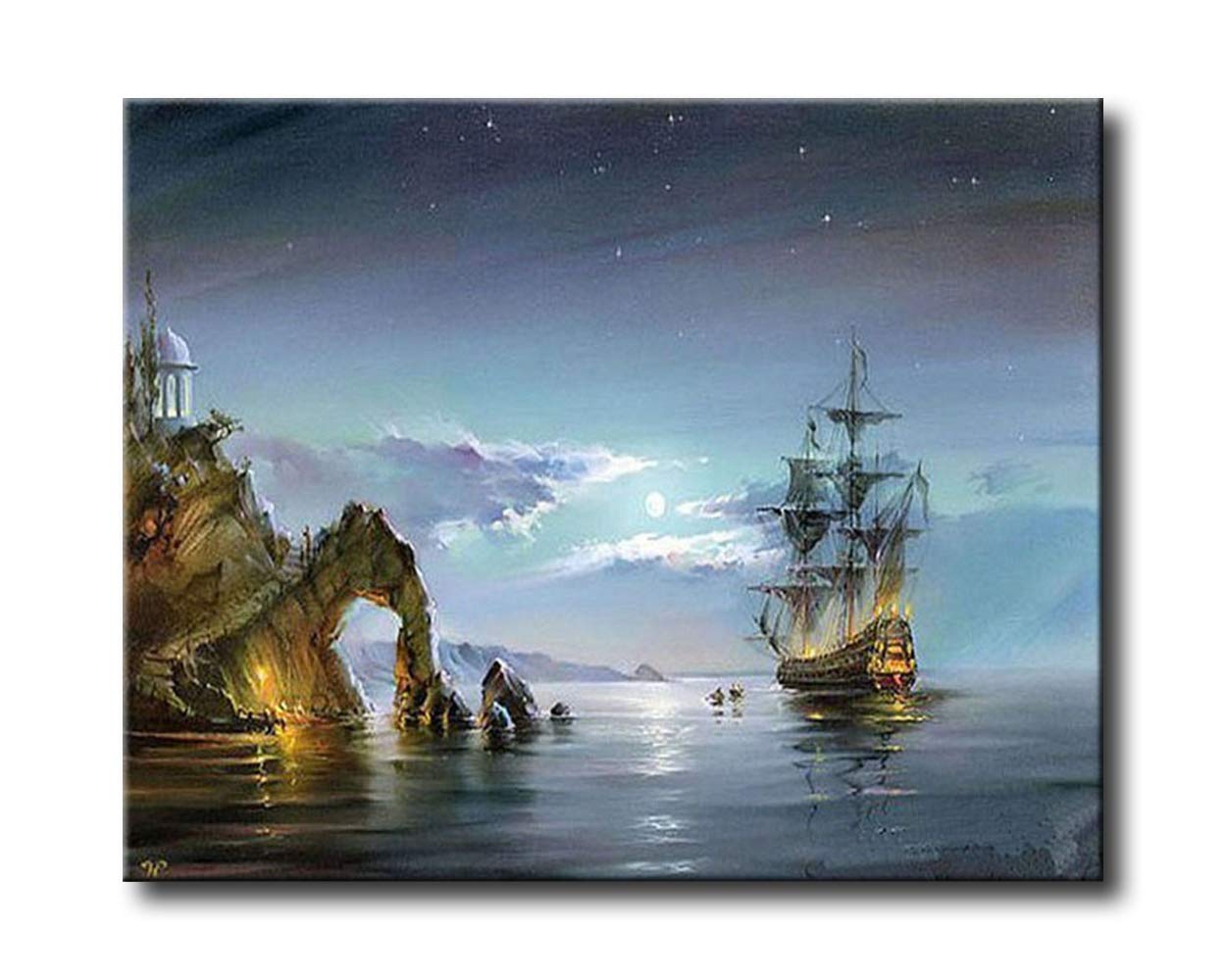 Shukqueen White Diy Oil Painting, Adult's Paint By Number Kits, Acrylic Painting-Ship 16X20 Inch (Framed Canvas)