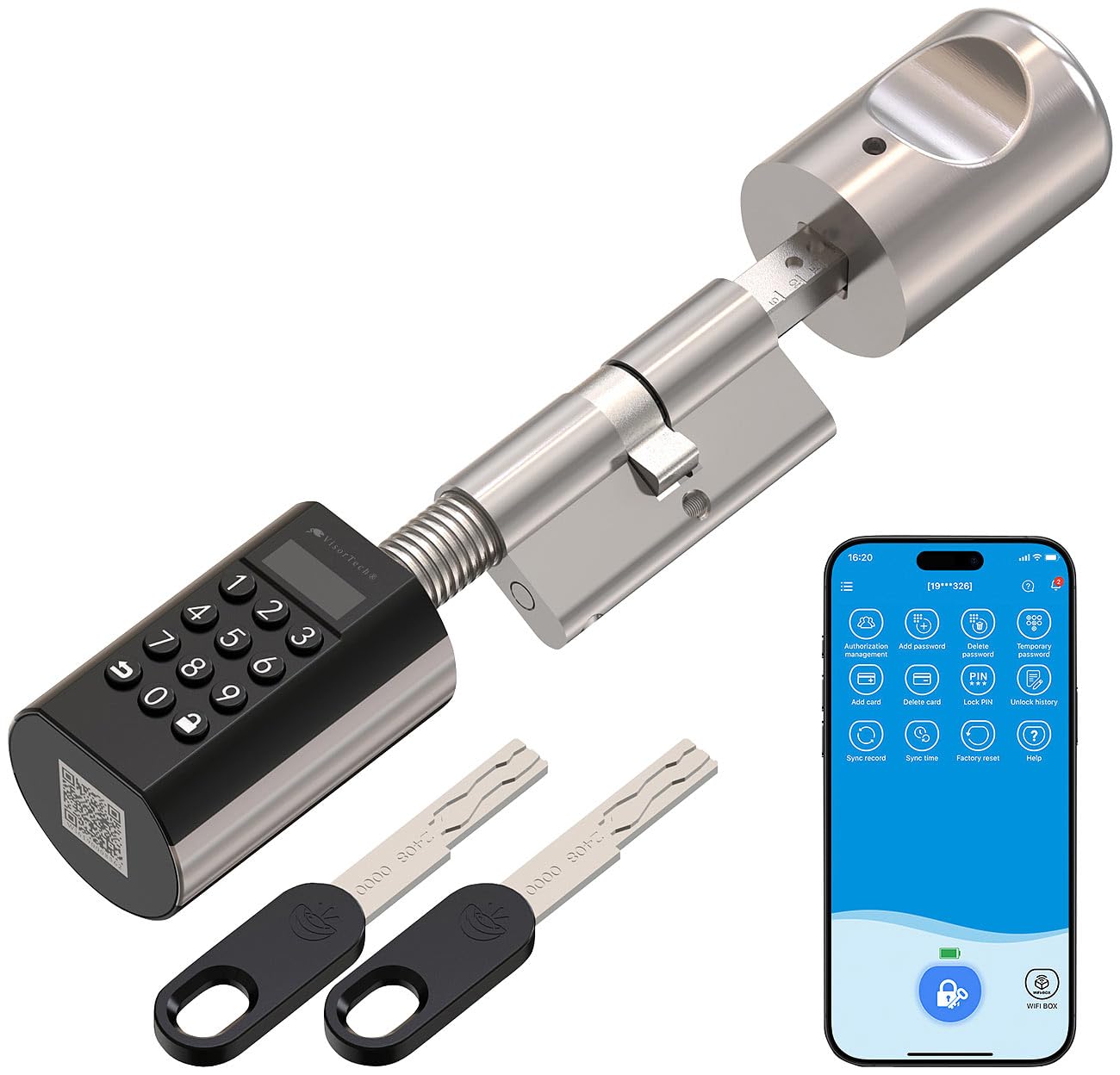 VisorTech Türschloss Zahlencode: Elektronischer Tür-Schließzylinder mit Display, Code, Transponder +GW (Elektrisches Schloss, Schließzylinder für Haustür, RFID)