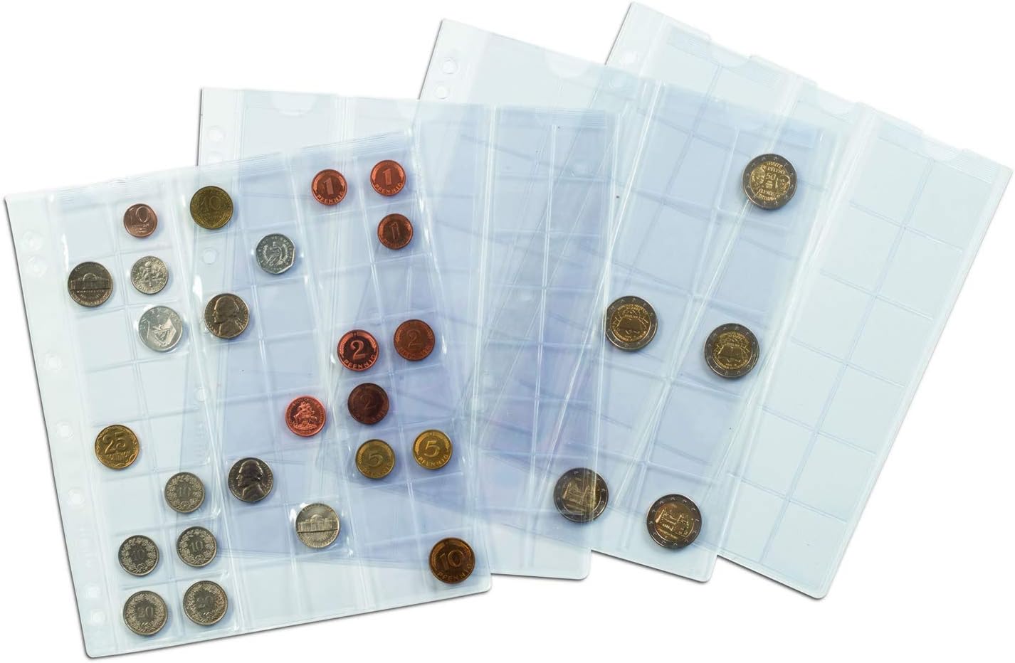 Lighthouse NUMIS Coin Sheets with Insertion Strips for 3 Complete Euro Coin Sets | 193 x 217 mm | Pack of 5