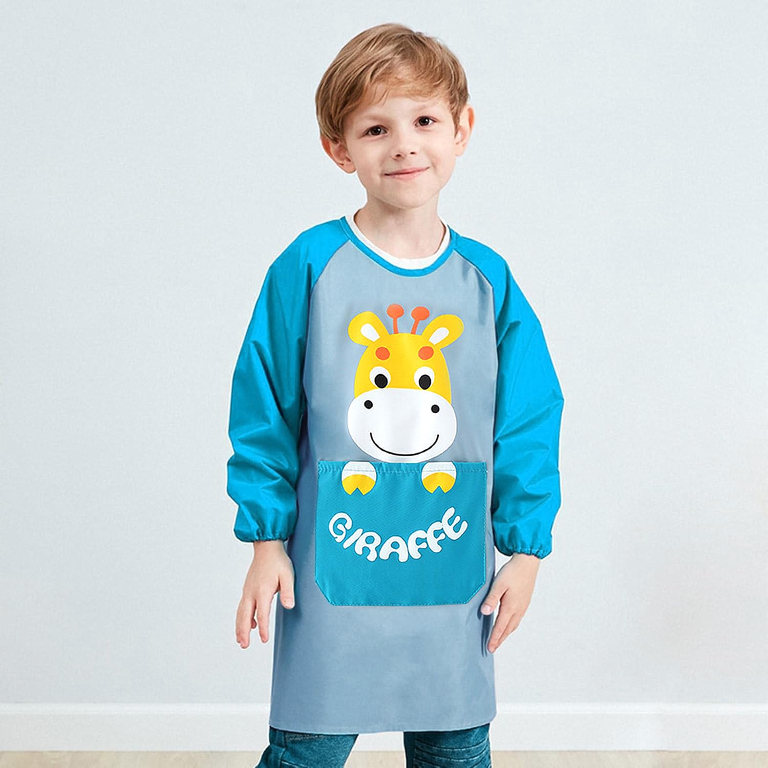 HIQUACC Kids Waterproof Art Smock with Long Sleeves - Graffiti Painting Crafting Apron for Toddlers Children (Blue-M) - Image 2