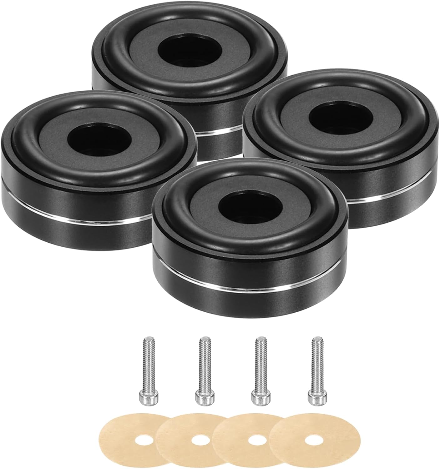 MECCANIXITY 16 Pcs Subwoofer Isolation Pad, 40x15mm Speaker Isolation Pad Feet Speaker Spikes Turntable Audio Studio Monitor Isolation Pad for Audio Equipment, M4 Screws Black