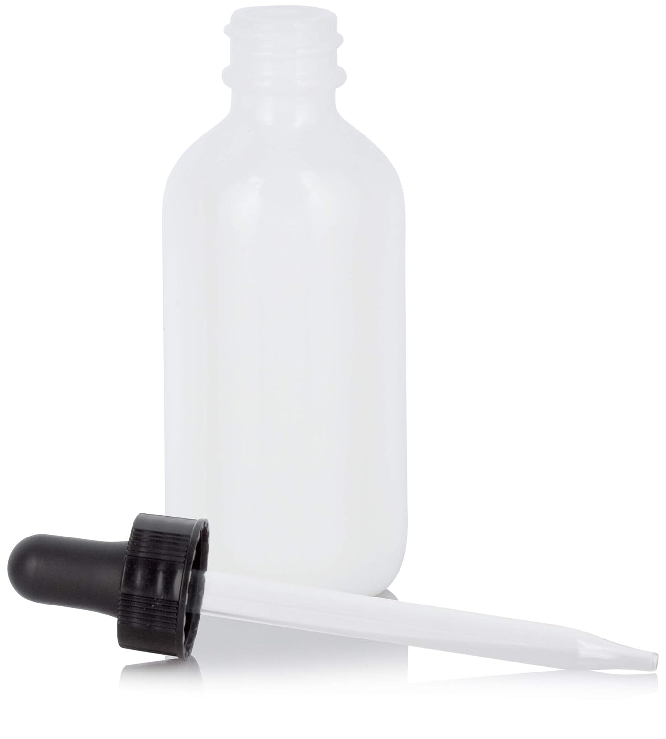JUVITUS 2 oz Opal White Glass Boston Round Black Dropper Bottle (12 Pack) + Funnel