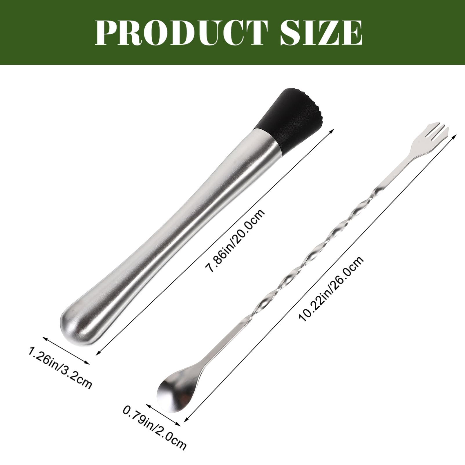 HOLIDYOYO 2pcs Stainless Steel Cocktail Stirrer Set Stirring Spoon Muddler for Bar Ice Muddler Bar Supplies