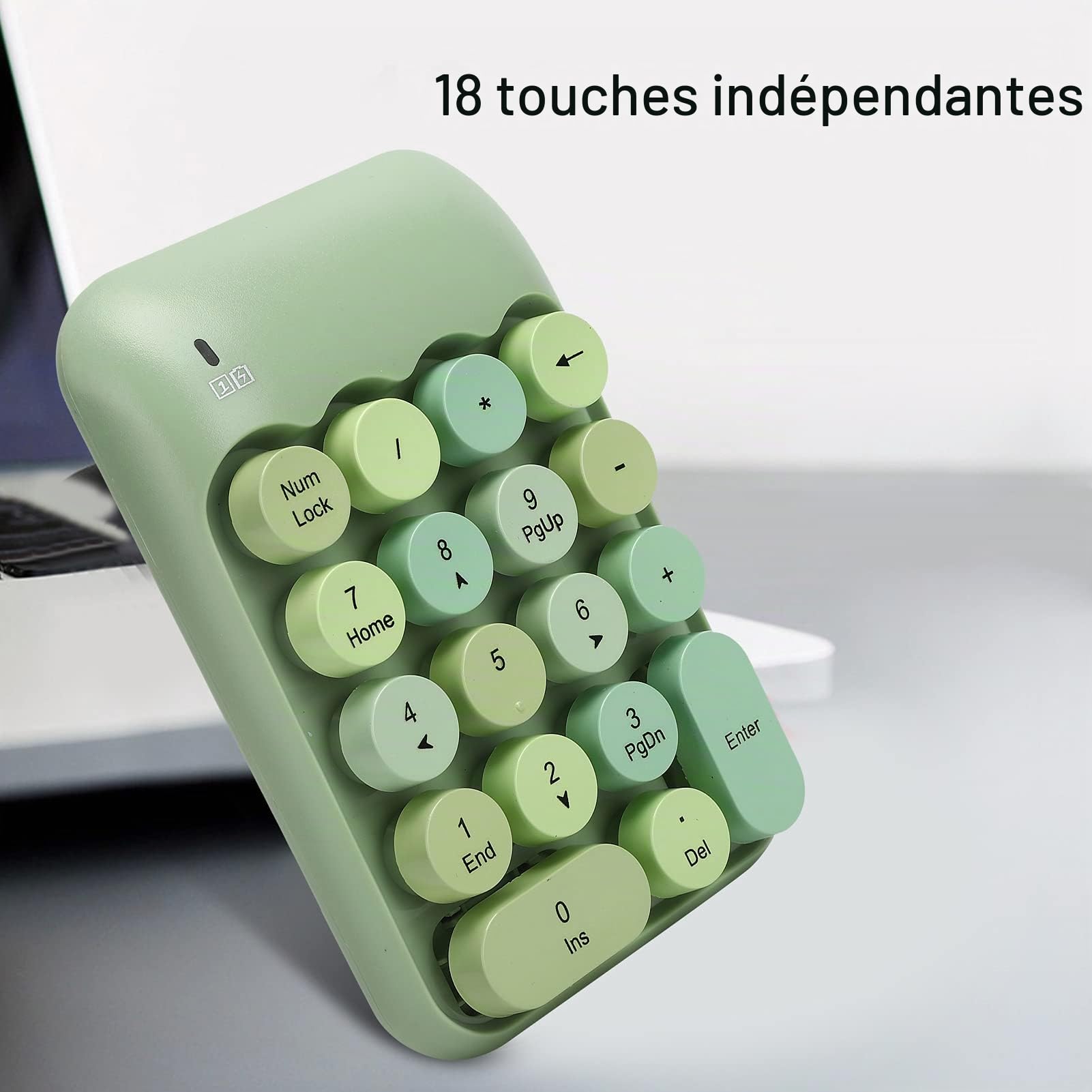 Pavé Numérique Mécanique, Pavé Numérique sans Fil 2.4G à 18 Touches, Clavier Numérique Rétro Mignon de Couleur Mélangée, pour PC, Ordinateur Portable, Ordinateur Portable, Etc.(Vert)