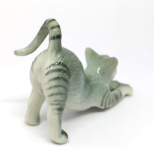 Miniatura 4 de ZOOCRAFT Figura coleccionable de gato de cerámica cerámica miniatura gris pintado a mano