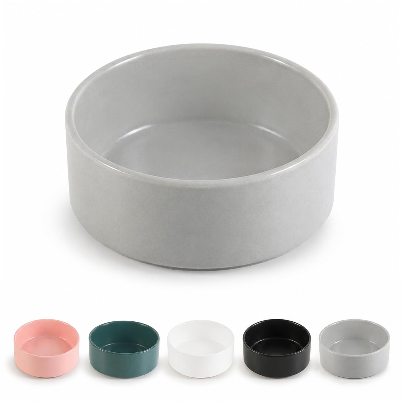 Ceramic Dog Bowl for Food and Water - Pet Feeder Bowl for Small Dogs and Cats - Heavy Ceramic Feeding Dish with Non Slip Base - Dishwasher & Microwave Safe - 5 Inch - 1.4  Cups - Gray — image 1