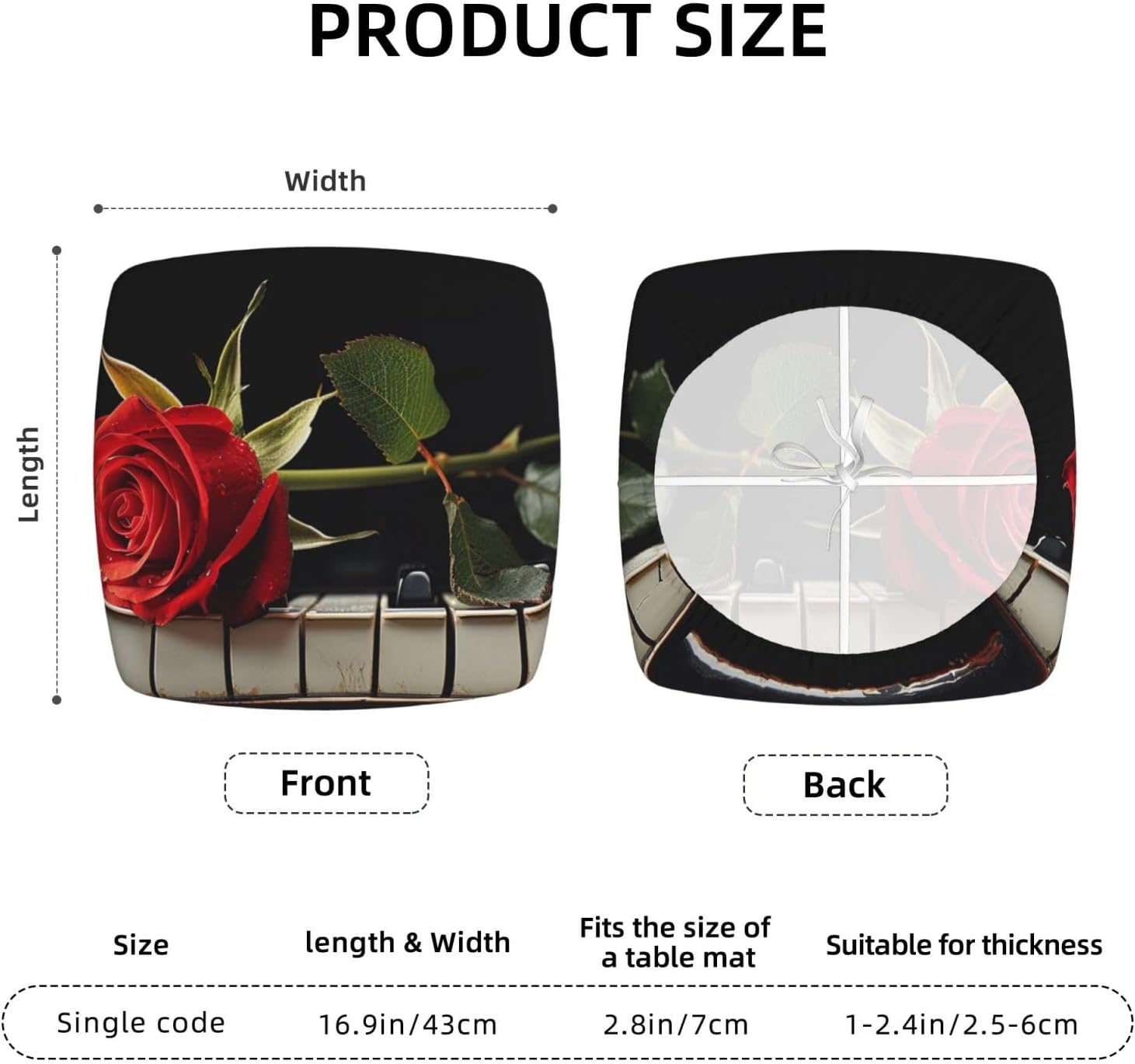 Red Rose on Piano Print Square Cushion Covers 6 Pcs Set Elastic Non-Slip Seat Cushion Slipcovers Pet Furniture Protectors for Chair, Sofa