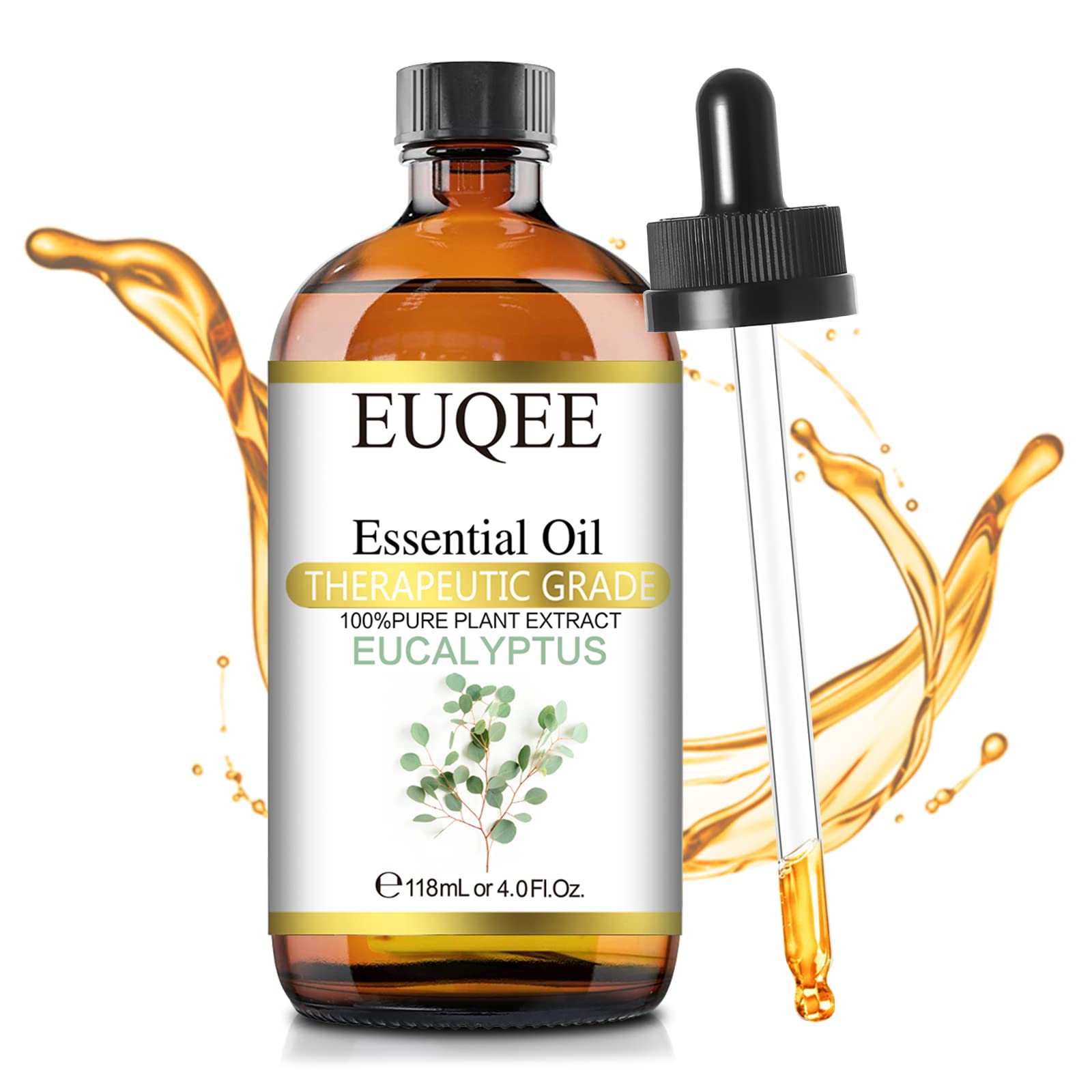 Eucalyptus Essential Oil 118ml Pure Eucalyptus Oil with Glass Dropper for Aromatherapy, Diffuser, Soap & Candle Making - 4Fl.Oz