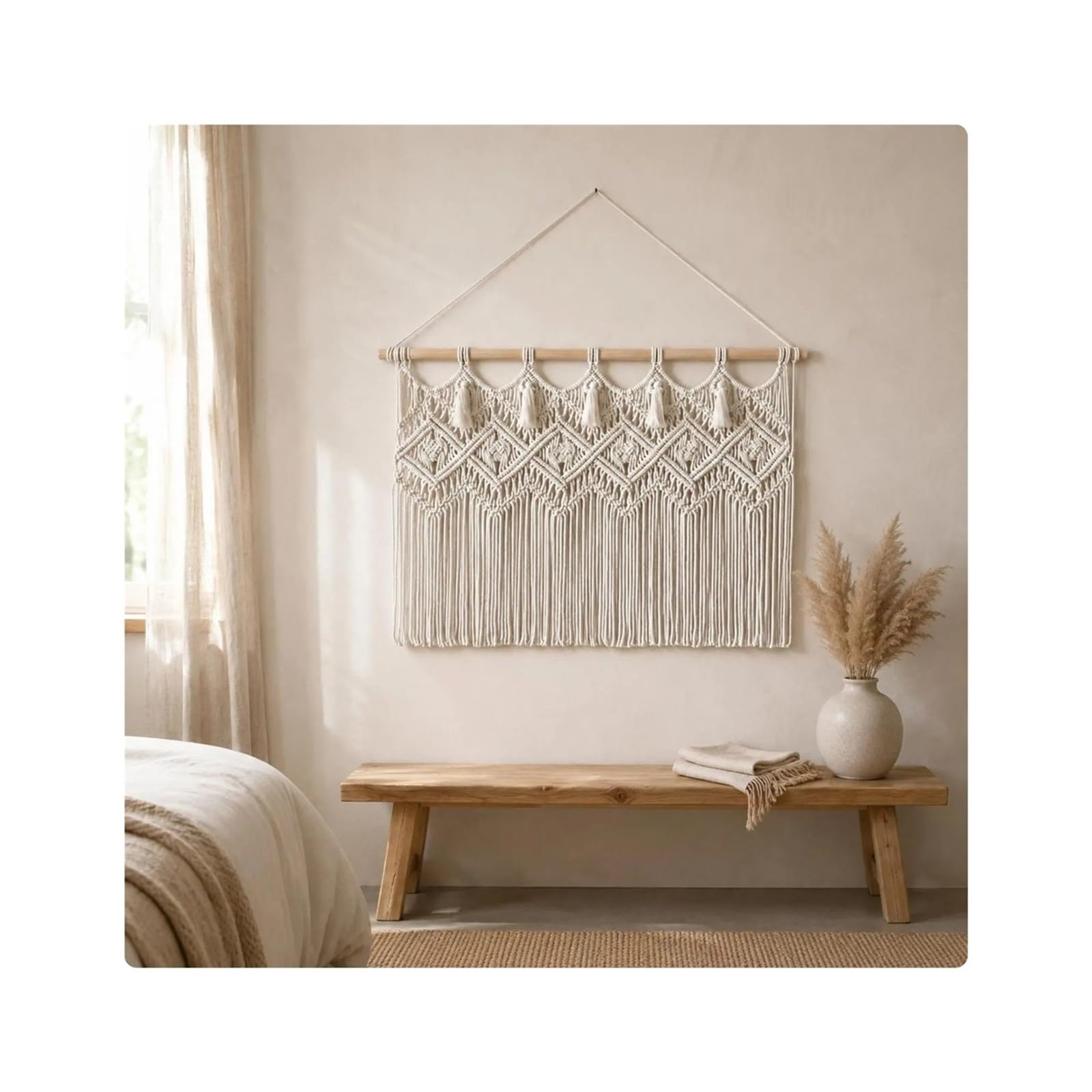 GOXQIT 1 Pcs Macrame Door Curtain Textured Design Woven Tapestry Tassel Trim Easy To Hang For Doorway For Home