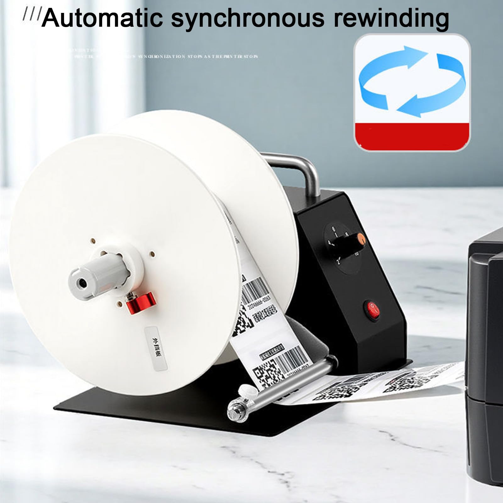 Macchina automatica di riavvolgimento di etichette - Macchina elettrica del rotolo con deflettore, larghezza di riavvolgimento 20-110mm, diametro 180mm, Velocità 1-10 in/s per logistica ed elettronica