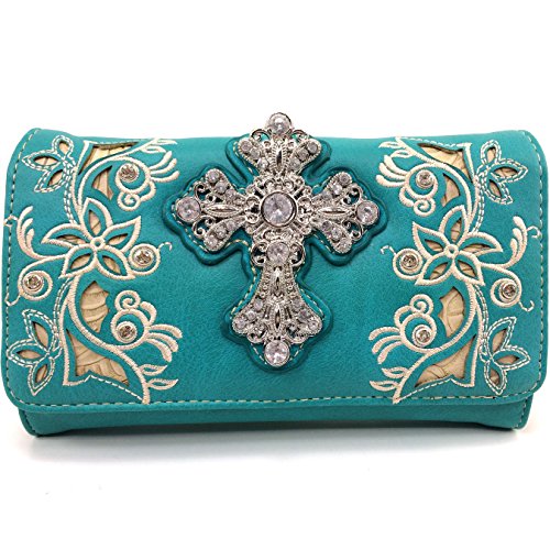 Justin West Embroidery Floral Silver Cross Concealed Carry Handbag Purse Wallet product thumbnail 15