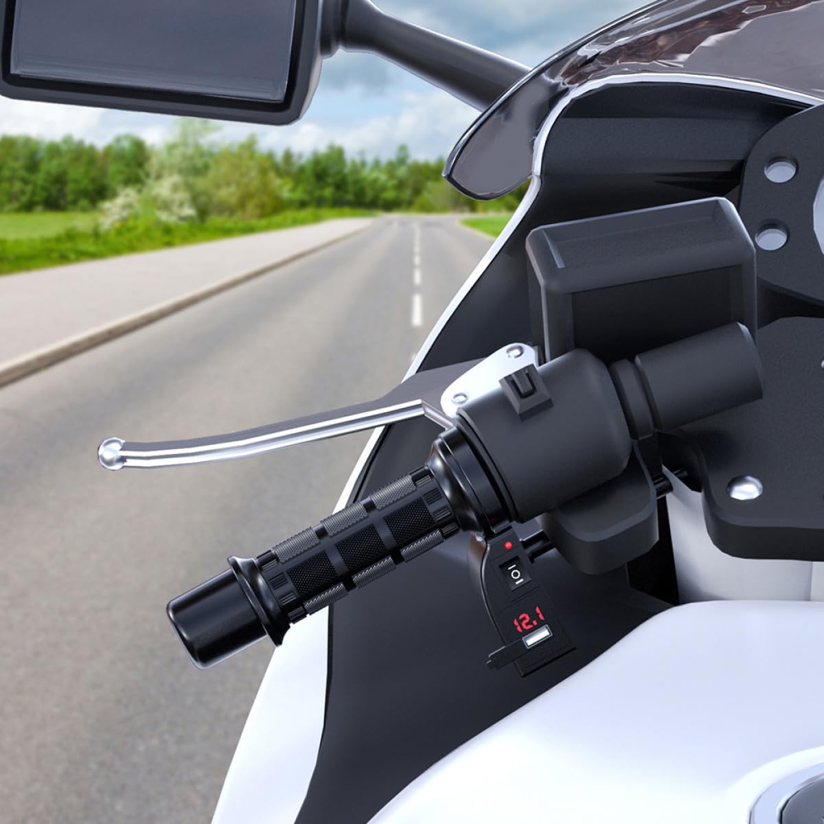 Puños Eléctricos Calefactables Pantalla Digital para Manillar de Motocicleta Ajustable, Nylon y Tpu, Instalación para Atv y Moto de Ruedas