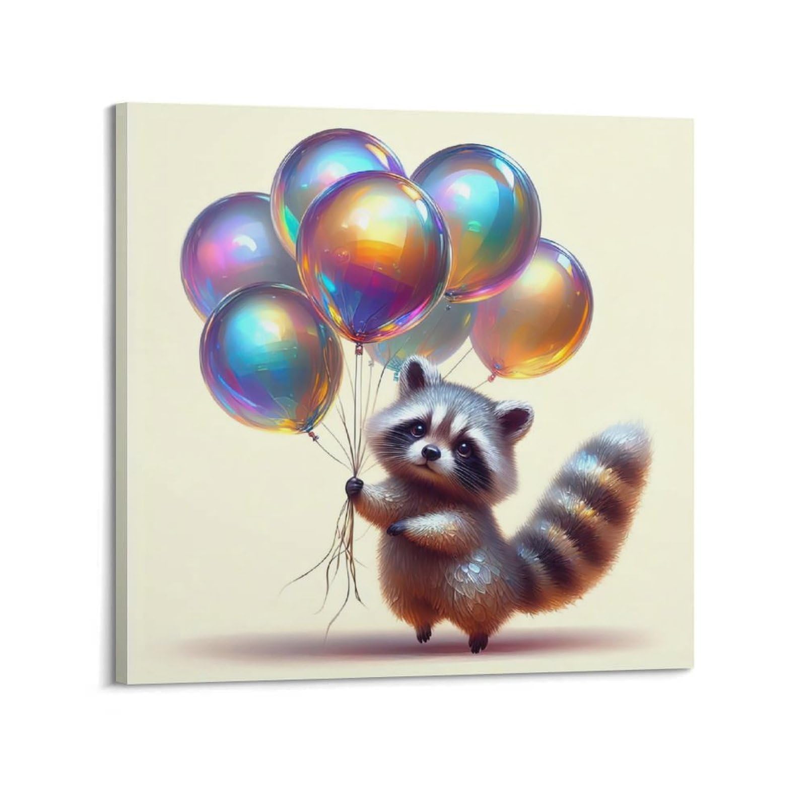 WZKTCL Animal Poster Raccoon Balloon Dream Poster Decorative Painting Canvas Wall Posters And Art Picture Print Modern Family Bedroom Decor Posters 24x24inch(60x60cm)