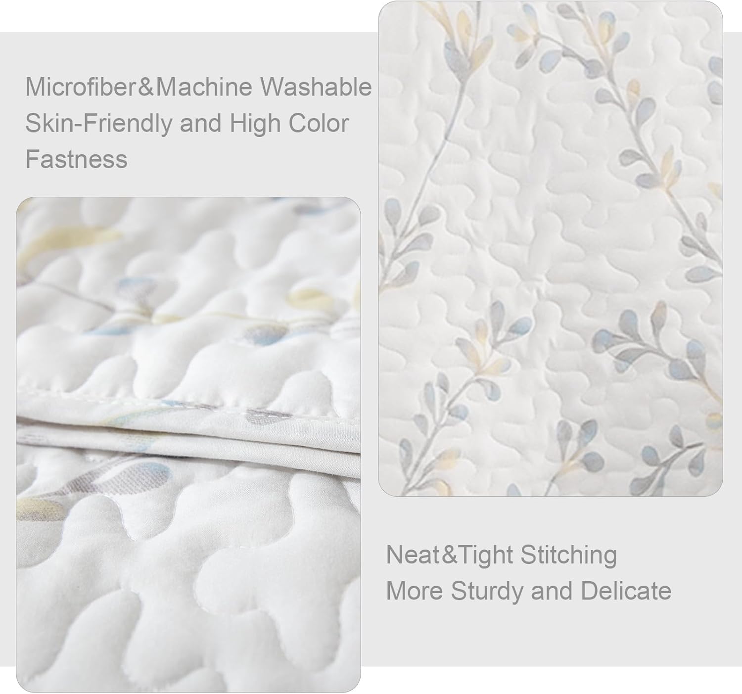 Exclusivo Mezcla Reversible Boho Quilts King Size, White Bedspreads Lightweight Coverlet All Season Flowers Quilt Bedding Set with Printed Floral Pattern (1 Quilt, 2 Pillow Shams) - Image 5