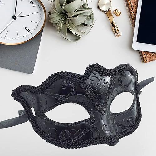 Miniatura 5 de Máscara de mascarada para mujer, máscaras de encaje Mardi Gras, máscara veneciana para fiesta de máscaras, accesorios de disfraz, Negro -