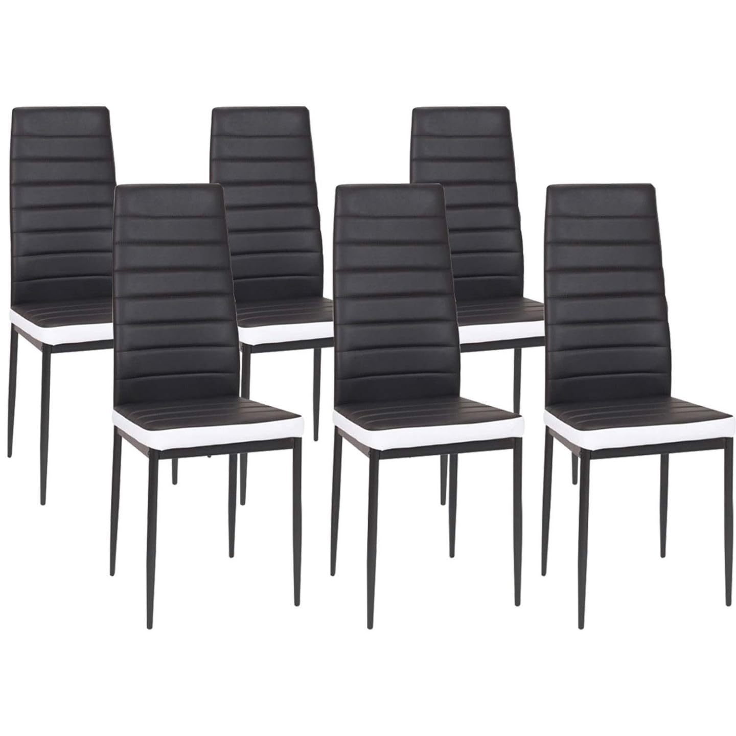 IDMarket - Juego de mesa de comedor rectangular Phoenix en madera y franja central negra de 160 cm y 6 sillas Novelas negro blanco medio