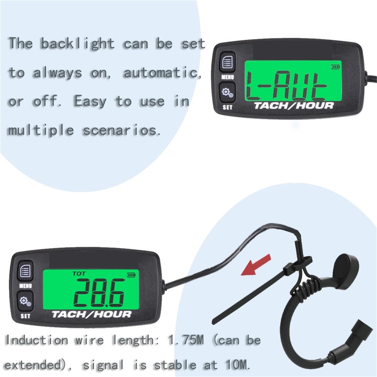 Tacómetro Digital, Medición De RPM, Tacómetro Motor Pequeño, Contador Horario Digital, Monitoreo Horas para Motocicleta, Motosierra, Avión Ultraligero,Pantalla LCD
