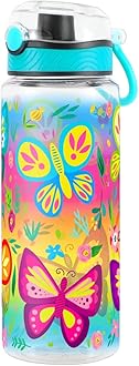 Home TuneCute Water Bottle, BPA FREE Tritan, Leak Proof, Easy Clean, Carry Handle, 680ml - Butterfly