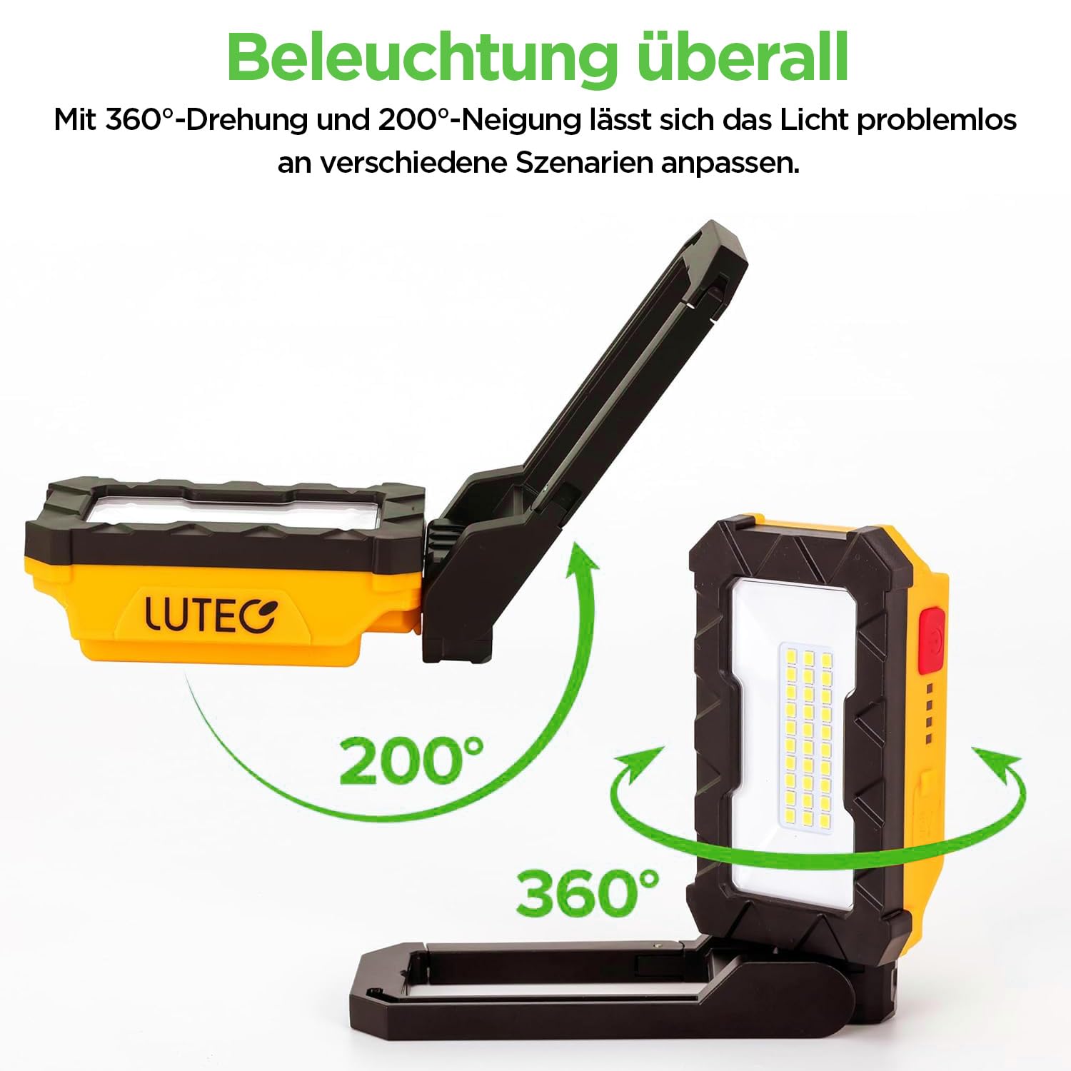 LUTEC Luce da lavoro ricaricabile, luce magnetica a LED da 1000 lumen, con base magnetica e gancio di sospensione, rotazione a 360° e rotazione di 200°, per riparazione auto, emergenza e campeggio (2)
